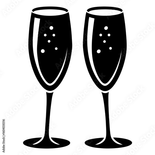 Champagne Glasses vector clean black silhouette design white background