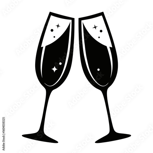 Champagne Glasses vector clean black silhouette design white background