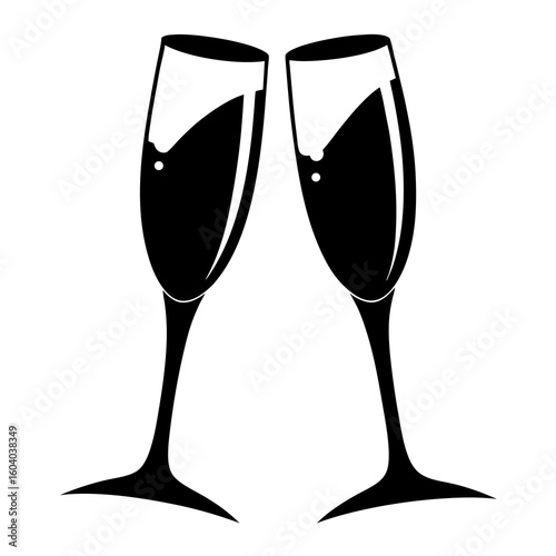 Champagne Glasses vector clean black silhouette design white background