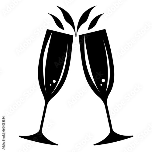 Champagne Glasses vector clean black silhouette design white background