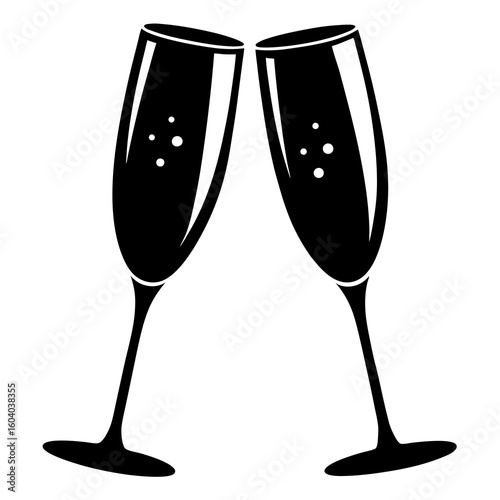 Champagne Glasses vector clean black silhouette design white background