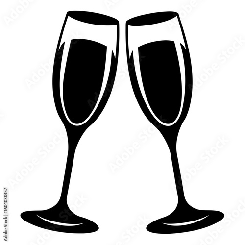 Champagne Glasses vector clean black silhouette design white background