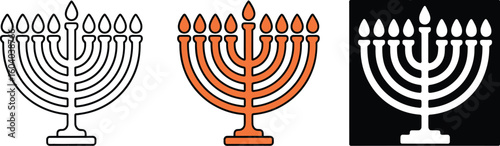  hebrew happy hanukkah golden menorah candle icon greeting card design