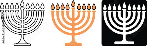  hebrew happy hanukkah golden menorah candle icon greeting card design