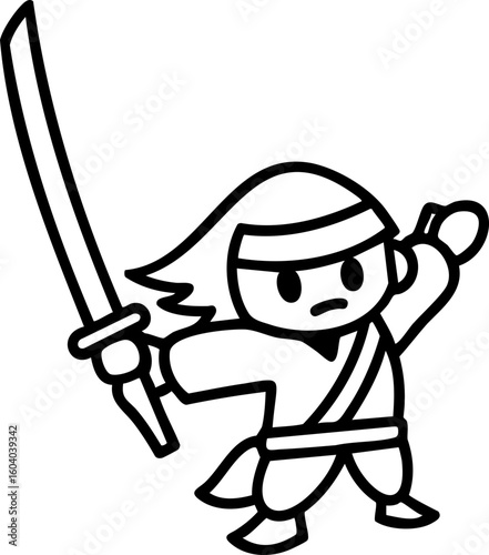 Line Art samurai with katana drawn
