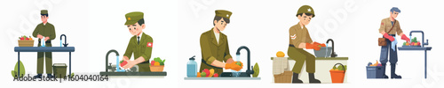 soldier character vector washing fruit