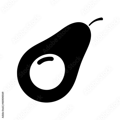 A black silhouette icon of a halved avocado with a pit, isolated on a white background.