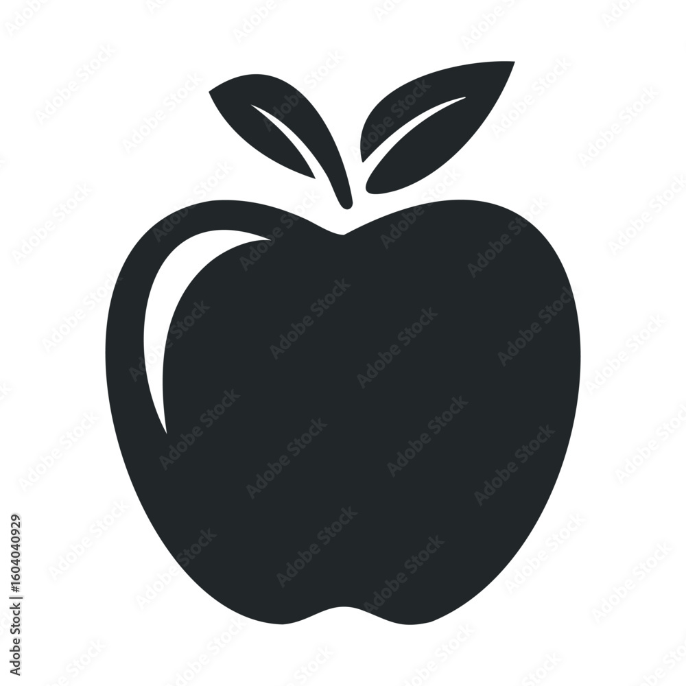 Fototapeta premium Minimalist black apple icon with leaves outline