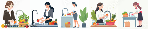 vector of female secretary washing fruit