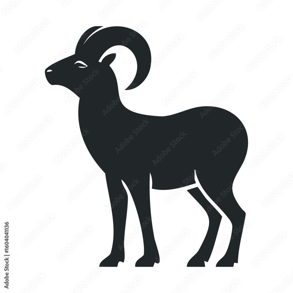 Fototapeta premium Silhouette of a majestic mountain goat with curved horns