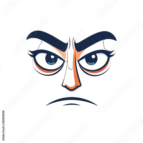 Furious cartoon face with scowling blue eyes and thick, dark furrowed brows.