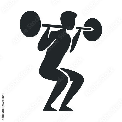 Silhouette of male weightlifter squatting with barbell