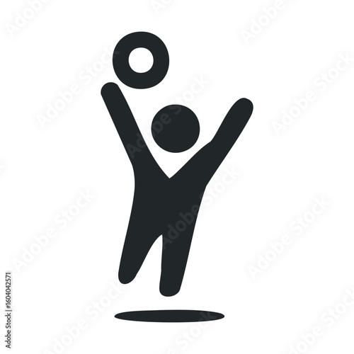 Minimalist icon of person jumping with joyful gesture