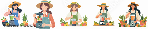 female farmer character vector blending fruit