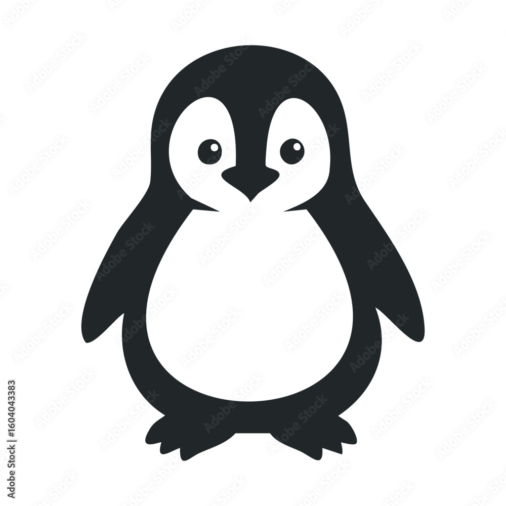 Fototapeta premium Cute cartoon penguin illustration with simple black and white design