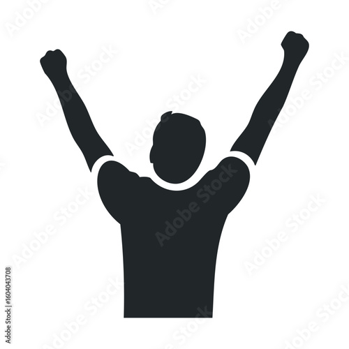 Silhouette of a triumphant male celebrating victory with raised arms