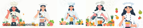 female chef character vector blending fruit