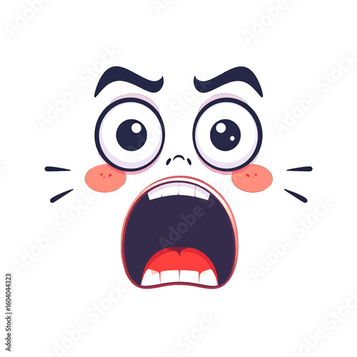 Terrified cartoon face with wide eyes, furrowed brows, and a screaming open mouth.
