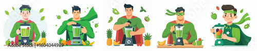 Super hero character vector blending fruit