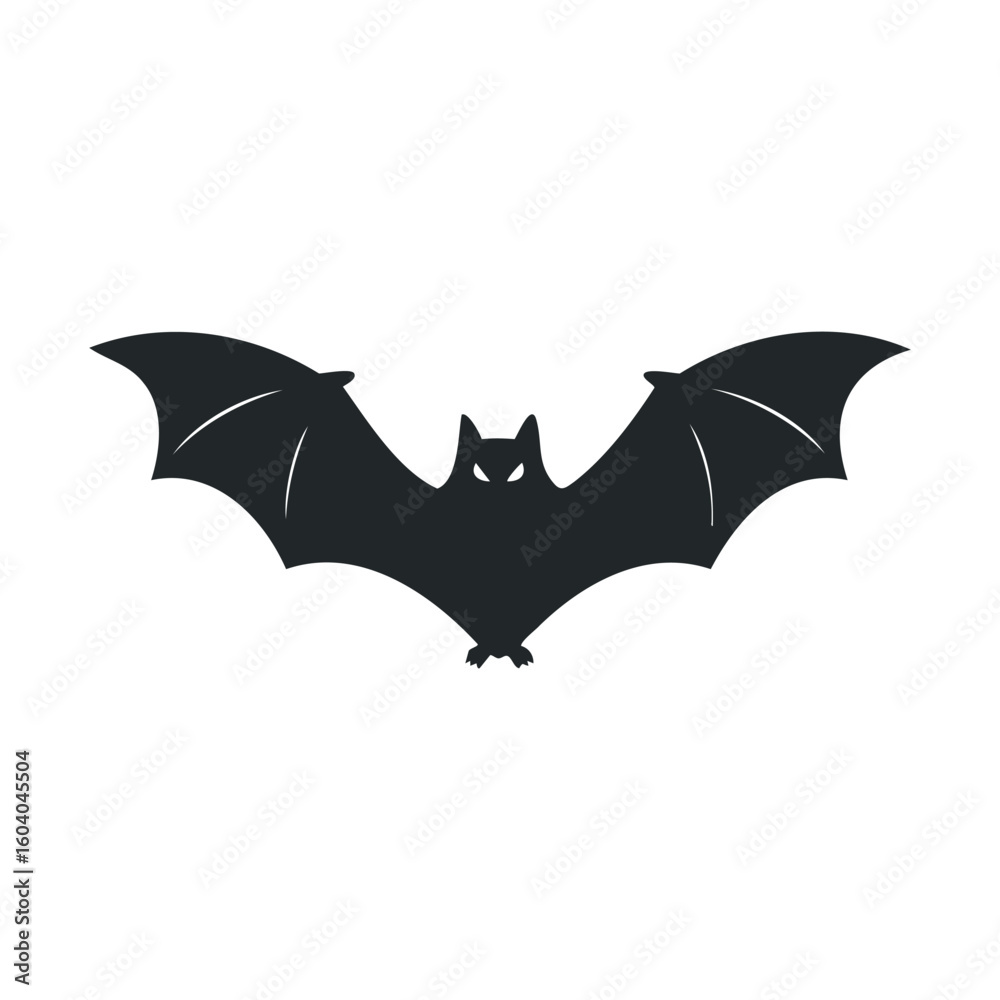 Fototapeta premium Silhouette of a flying bat with outstretched wings on white background