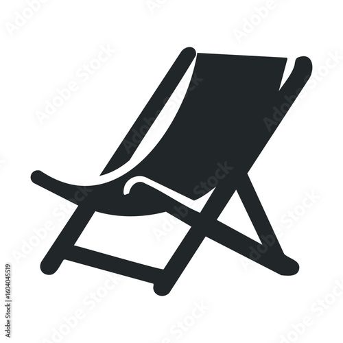 Monochrome beach chair icon: simple folding lounger design