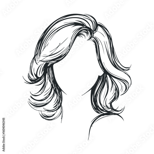 Hand-drawn sketch of female silhouette with wavy short hair