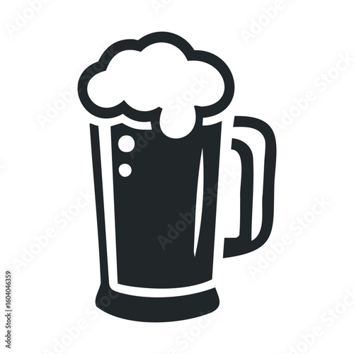 Black and white beer mug icon with foam on top