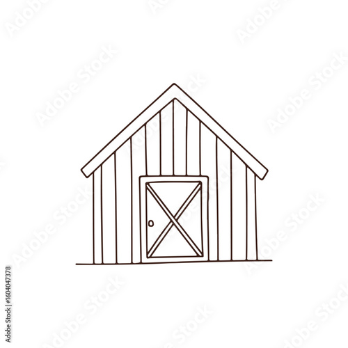 Simple doodle of a wooden plank shed in backyard setting