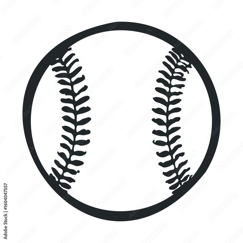 Monochrome baseball icon with bold black stitching Monochrome baseball icon with bold black stitching