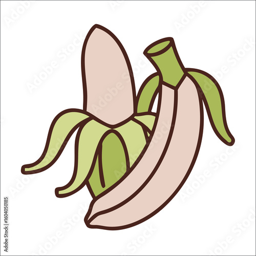 Peeled Banana Illustration Tropical Fruit Healthy Snack Potassium Rich Food Icon Design