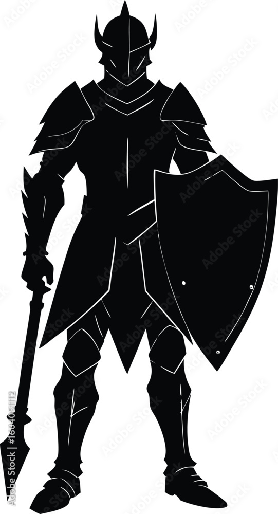 Obraz premium The Mighty Knight Standing Proudly With His Shield and Spear new 2025 trendy