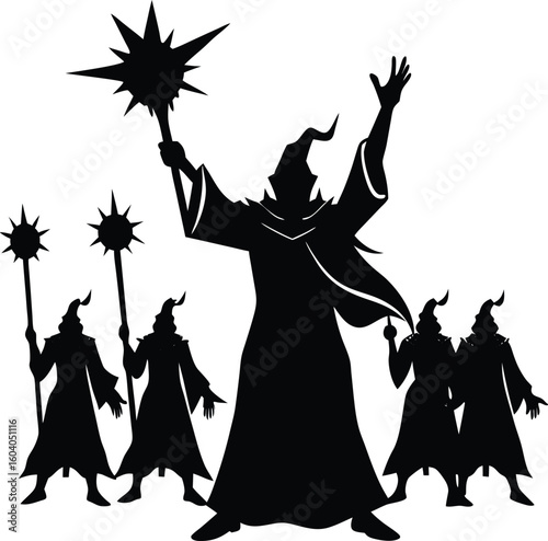 Mages Ascending to Power With Magic Staffs Illuminated by Celestial Energy new 2025 trendy
