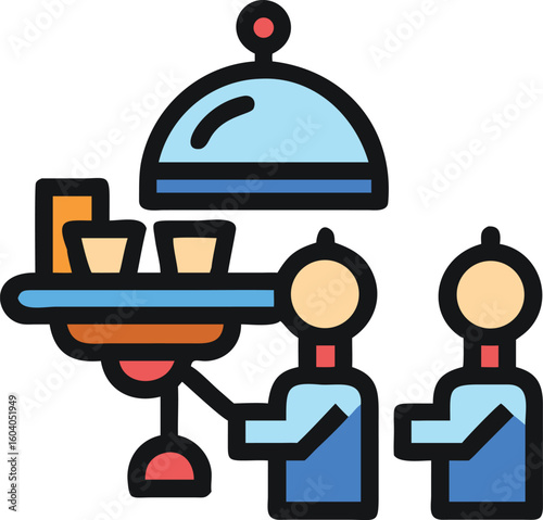 Serving food with cloche and drinks people