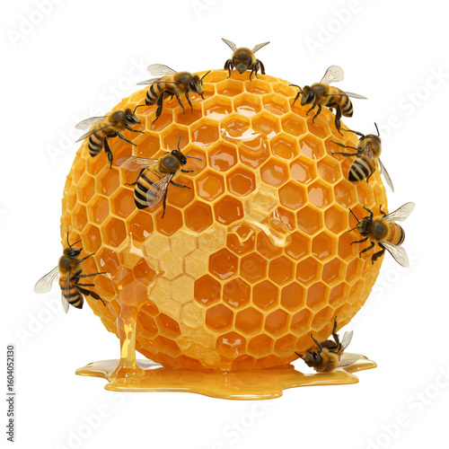 Golden honeycomb with hexagonal pattern structure containing sweet natural honey