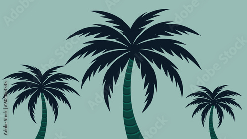Palm tree silhouette on blue sky tropical beach vector illustration