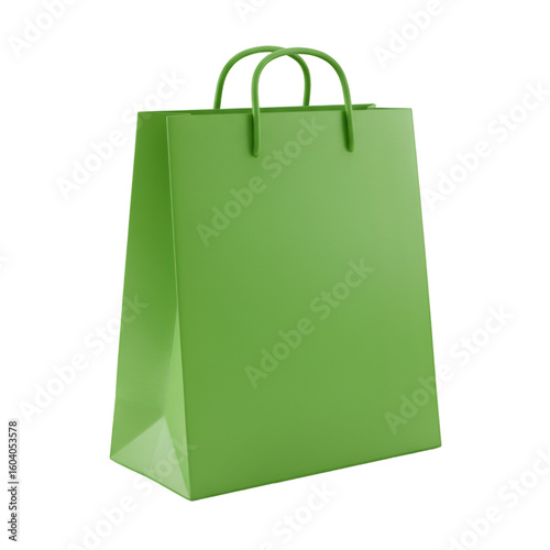 Green shopping bag with handles for carrying purchased retail items