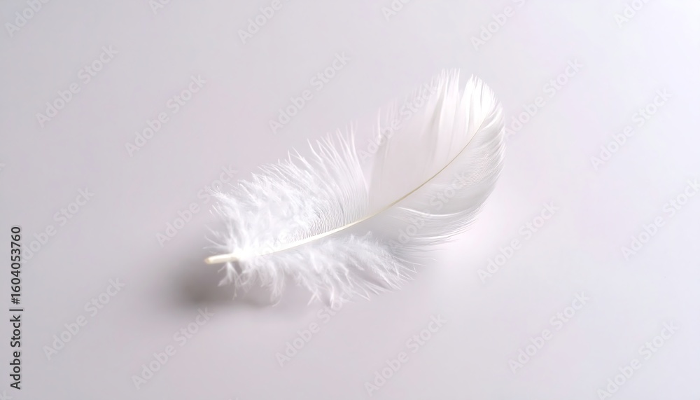 Obraz premium Single white feather on light gray surface