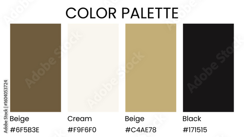 A sophisticated color palette featuring warm earthy tones of beige and cream, complemented by a deep black, ideal for elegant and modern design projects.