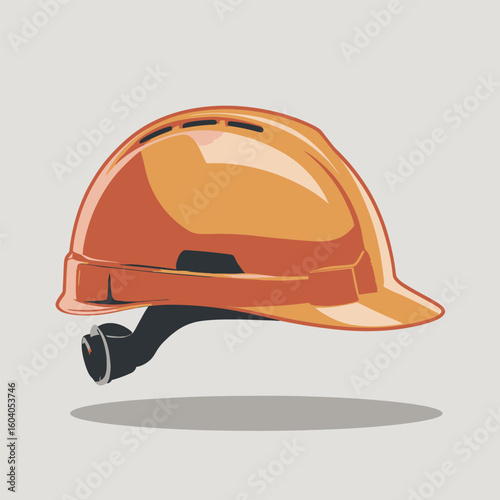 Orange Construction Hard Hat Safety Helmet Vector Illustration Side View Shiny Glossy Surface Detailed Design