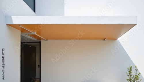 A cantilevered projection constructed of durable composite material extends outward from the primary wall, forming a sheltered area above a doorway