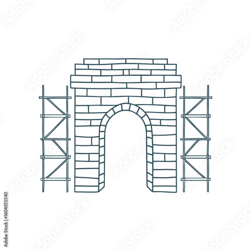 Doodle of a stone arch supported by scaffolding beams