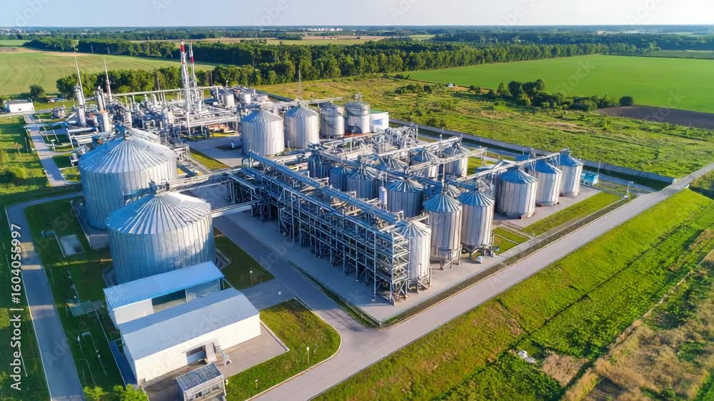 custom made wallpaper toronto digitalDynamic Aerial Drone Flyover of Modern Industrial Grain Processing Plant and Silos Amidst Lush Green Agricultural Fields