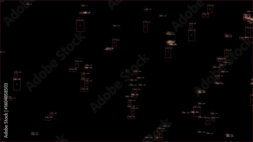 A scene with multiple figures tracked by the system. People on the move with automatic detection and analysis.