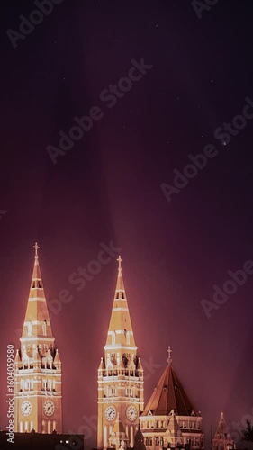  Timelapse from the comet over a city and church at night