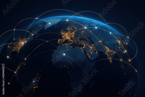 Digital Earth Network at Night – Global Connectivity Concept
