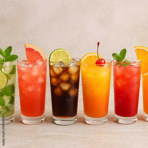 Refreshing Assortment of Colorful Cocktails Perfect for a Summer Celebration or Tropical Getaway with Vibrant Flavors