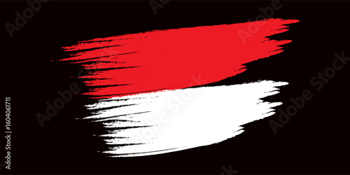 Indonesia Flag Brush Stroke Style on Black Background – Grunge Artistic Vector Illustration