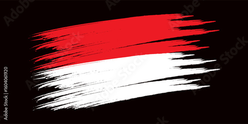 Indonesia Flag Brush Stroke Style on Black Background – Grunge Artistic Vector Illustration