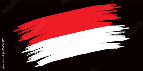 Indonesia Flag Brush Stroke Style on Black Background – Grunge Artistic Vector Illustration