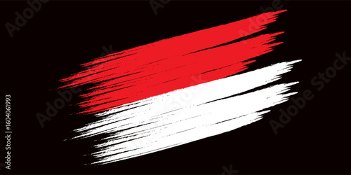 Indonesia Flag Brush Stroke Style on Black Background – Grunge Artistic Vector Illustration